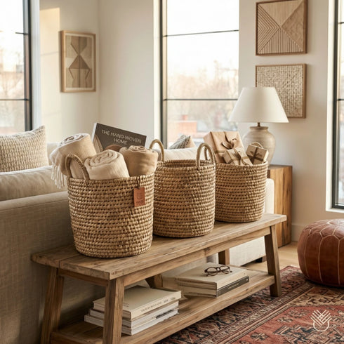 handwoven Moroccan palm leaf Natural, eco-friendly, and sustainable materials Strong woven handles
