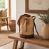 Handmade Natural Raffia Bucket Bag with Genuine Leather Base, Leather Handles