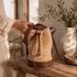 Handmade Natural Raffia Bucket Bag with Genuine Leather Base, Leather Handles