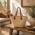 Handmade Natural Raffia Tote Bag with Genuine Tanned Leather Handles