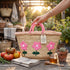Handwoven Moroccan Palm Leaf Basket with Pink Floral Embroidery