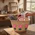 Handwoven Moroccan Palm Leaf Basket with Pink Floral Embroidery