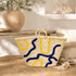Handwoven Moroccan Palm Leaf Basket with Blue & Yellow Abstract Embroidery