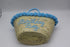 Handwoven Seagrass Basket with Blue Pom Poms and Handles