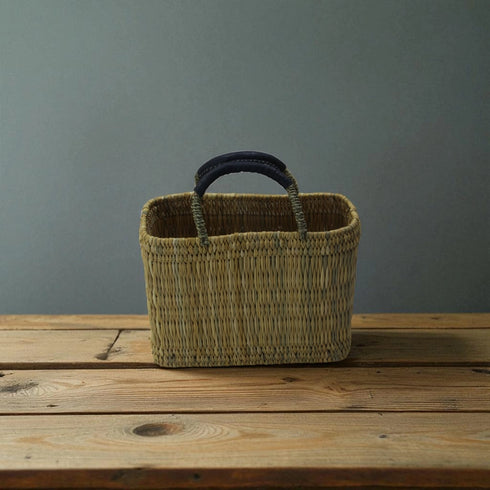 Handwoven Moroccan Straw Basket Bag with Leather Handles