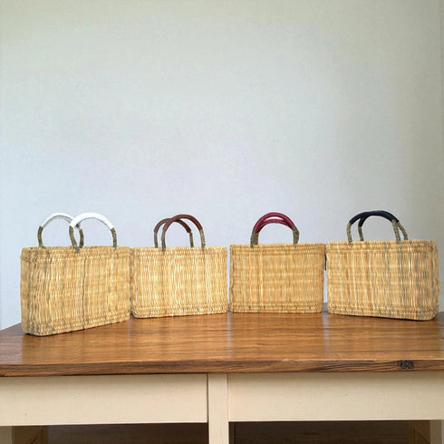 Handwoven Moroccan Straw Basket Bag with Leather Handles
