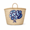 Handwoven Moroccan Palm Leaf Basket with Blue Abstract Embroidery