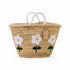 Handwoven Moroccan Palm Leaf Basket with White Floral Embroidery