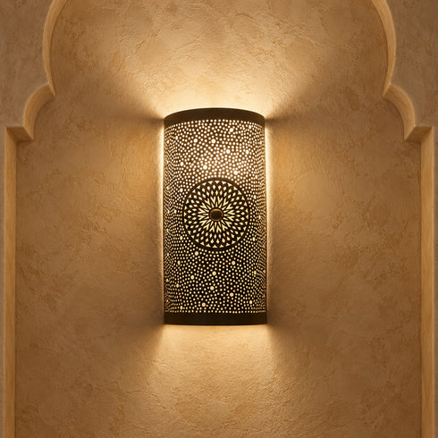 Moroccan Brass Wall Sconce, Handmade Pierced Metal Wall Light, Boho Moroccan Lighting Fixture