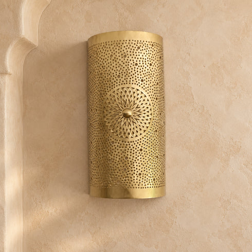 Moroccan Brass Wall Sconce, Handmade Pierced Metal Wall Light, Boho Moroccan Lighting Fixture