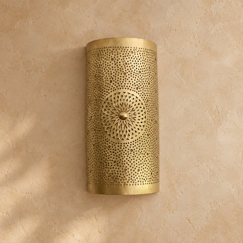 Moroccan Brass Wall Sconce, Handmade Pierced Metal Wall Light, Boho Moroccan Lighting Fixture