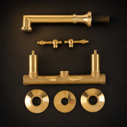 Avila Wall-Mounted Bathroom Faucet – 8-Inch Widespread Unlacquered Brass