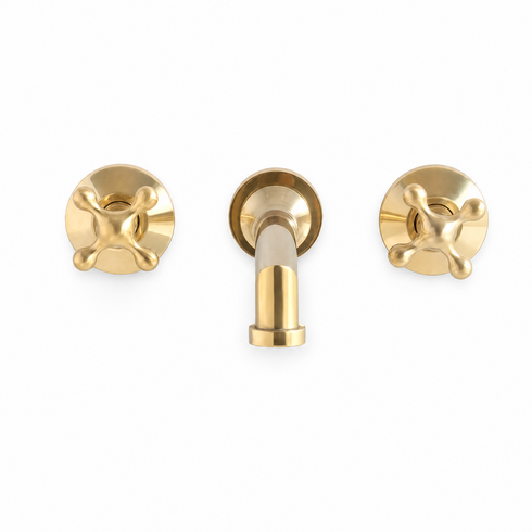 Avila Wall-Mounted Bathroom Faucet – 8-Inch Widespread Unlacquered Brass