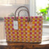 Moroccan Handwoven Straw Tote Bag with Leather Handles – Pink & Orange