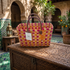 Moroccan Handwoven Straw Tote Bag with Leather Handles – Pink & Orange