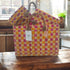 Moroccan Handwoven Straw Tote Bag with Leather Handles – Pink & Orange