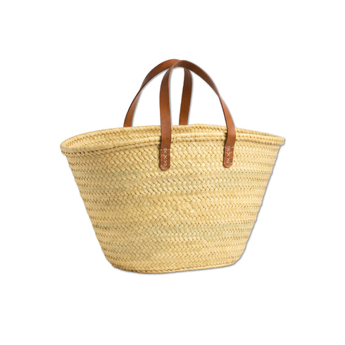Large Handmade Moroccan Straw Tote Bag with Leather Shoulder Handles
