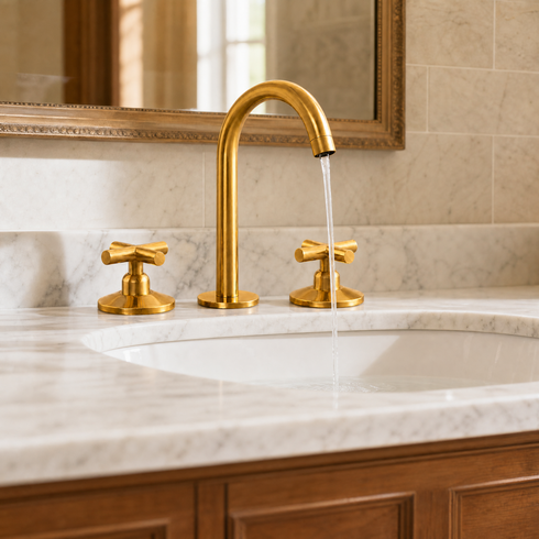 Widespread Bathroom Faucet with Cross Handles – Unlacquered Brass
