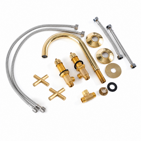 Widespread Bathroom Faucet with Cross Handles – Unlacquered Brass