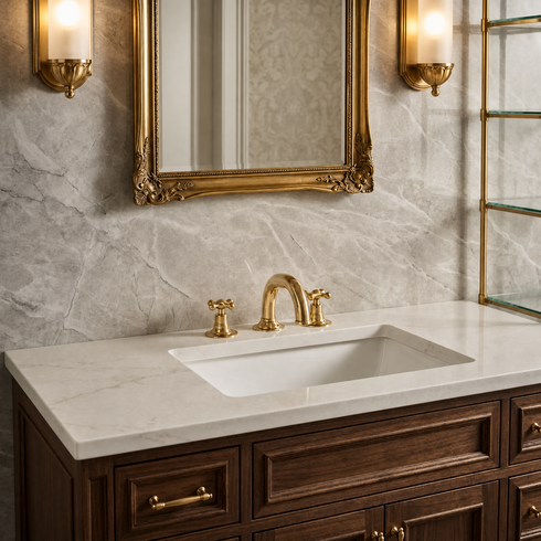 Gooseneck Widespread Bathroom Faucet with Cross Handles – Unlacquered Brass
