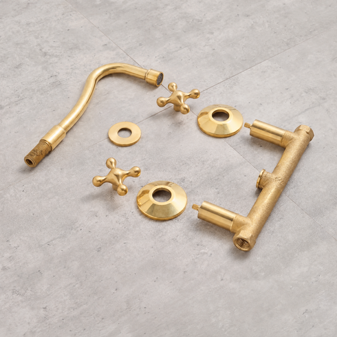 Wall-Mount Bathroom Sink Faucet with 8-Inch Spout – Unlacquered Brass
