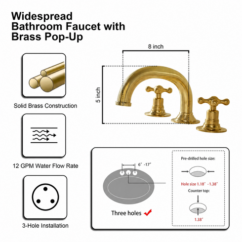 Gooseneck Widespread Bathroom Faucet with Cross Handles – Unlacquered Brass