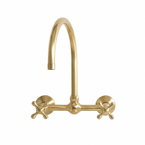 Ball-Style Wall-Mount Kitchen Faucet with Cross Handles – Unlacquered Brass