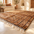 Beni Ourain Rug, Brown Moroccan Wool Rug, Black Stripe Berber Area Rug, Handmade Shaggy Carpet