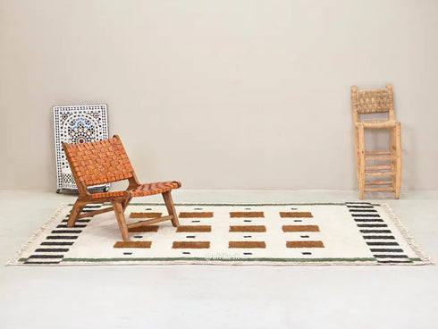 Beni Ourain Rug, Moroccan Wool Rug, White Rust Brown Geometric Berber Area Rug, Handmade Wool Carpet