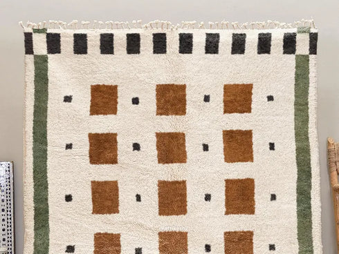 Beni Ourain Rug, Moroccan Wool Rug, White Rust Brown Geometric Berber Area Rug, Handmade Wool Carpet