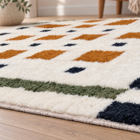 Beni Ourain Rug, Moroccan Wool Rug, White Rust Brown Geometric Berber Area Rug, Handmade Wool Carpet