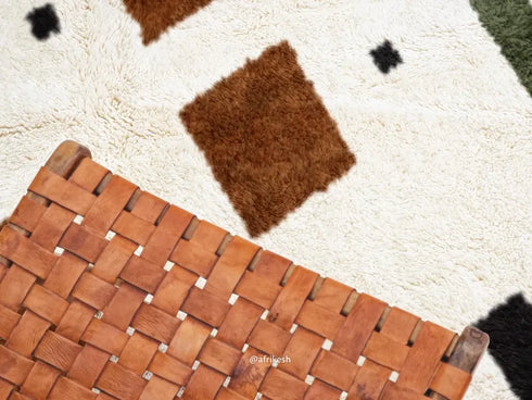 Beni Ourain Rug, Moroccan Wool Rug, White Rust Brown Geometric Berber Area Rug, Handmade Wool Carpet