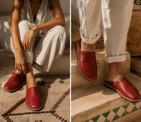 Experience authentic all-day durability with our handmade Moroccan Berber leather slippers.
