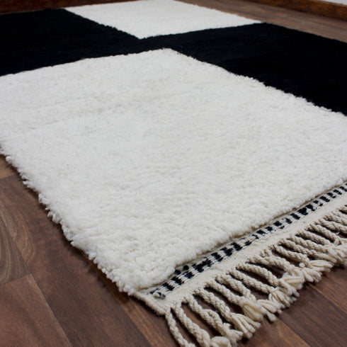 Black White Moroccan Wool Rug, Checkerboard Berber Rug, Handmade Geometric Area Carpet, Modern Wool Rug