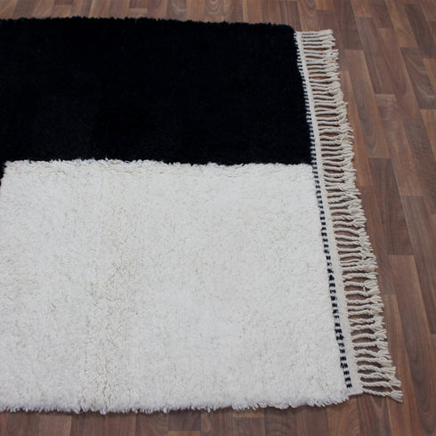 Black White Moroccan Wool Rug, Checkerboard Berber Rug, Handmade Geometric Area Carpet, Modern Wool Rug