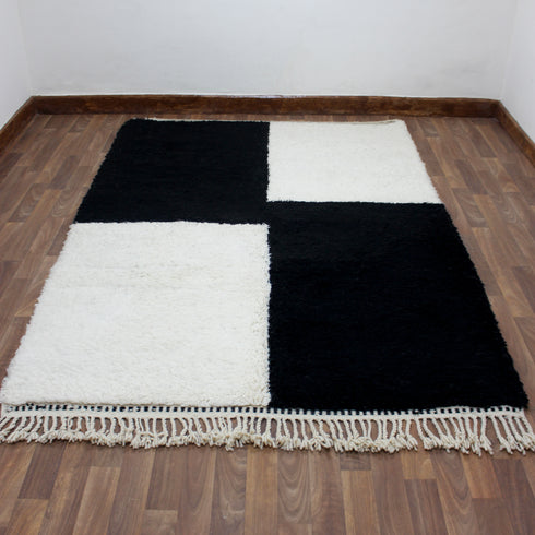 Black White Moroccan Wool Rug, Checkerboard Berber Rug, Handmade Geometric Area Carpet, Modern Wool Rug