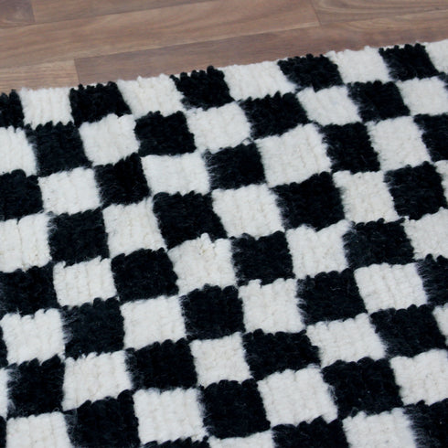 Black and White Checkered Rug, Moroccan Wool Rug, Handmade Berber Area Rug, Checkerboard Carpet
