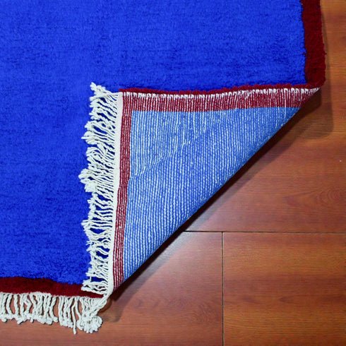Blue Moroccan Rug, Handmade Berber Wool Rug, Solid Blue Area Rug, Burgundy Border, Beni Ourain Carpet