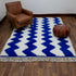 Blue Moroccan Wool Rug, White Zigzag Berber Rug, Handmade Geometric Area Carpet, Modern Beni Ourain Rug