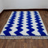 Blue Moroccan Wool Rug, White Zigzag Berber Rug, Handmade Geometric Area Carpet, Modern Beni Ourain Rug