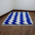 Blue Moroccan Wool Rug, White Zigzag Berber Rug, Handmade Geometric Area Carpet, Modern Beni Ourain Rug