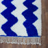 Blue Moroccan Wool Rug, White Zigzag Berber Rug, Handmade Geometric Area Carpet, Modern Beni Ourain Rug