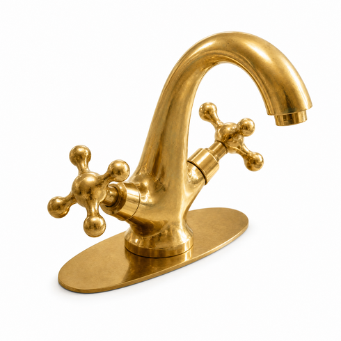 Brasslux 3-in-1 Bathroom Faucet with Cross Handles – Unlacquered Brass