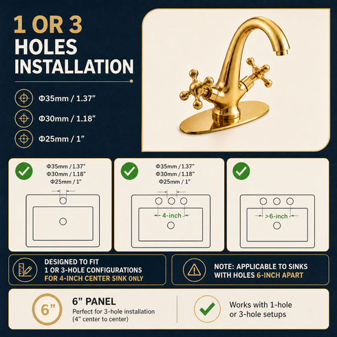 Brasslux 3-in-1 Bathroom Faucet with Cross Handles – Unlacquered Brass