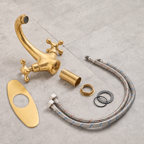 Brasslux 3-in-1 Bathroom Faucet with Cross Handles – Unlacquered Brass
