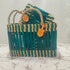 Handwoven Moroccan Straw Tote Bag – Teal & Natural Beige