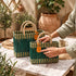 Handwoven Moroccan Straw Tote Bag – Teal & Natural Beige