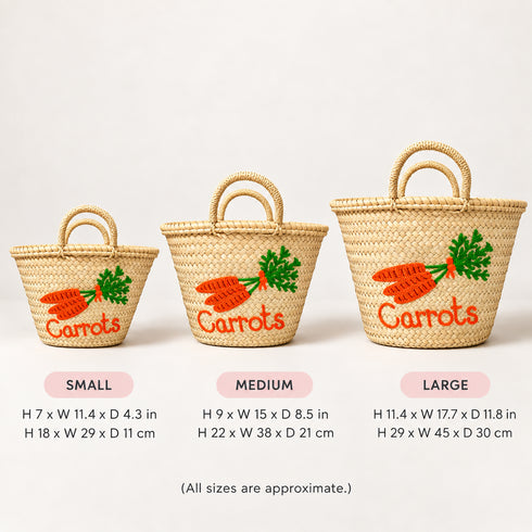 Carrot Market Basket, Moroccan Straw Tote, Handwoven Palm Leaf Bag, Grocery Basket, Farmhouse Market Bag