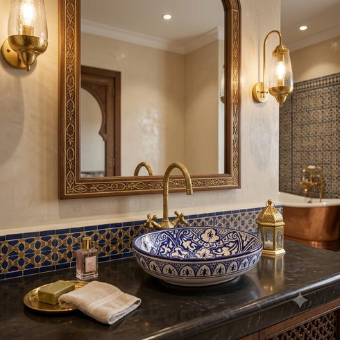 Grace your vanity counter with an Art of handmade ceramic oval floral sink.