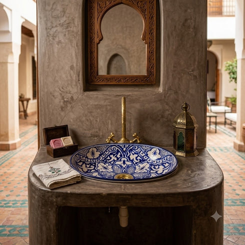 Grace your vanity counter with an Art of handmade ceramic oval floral sink.
